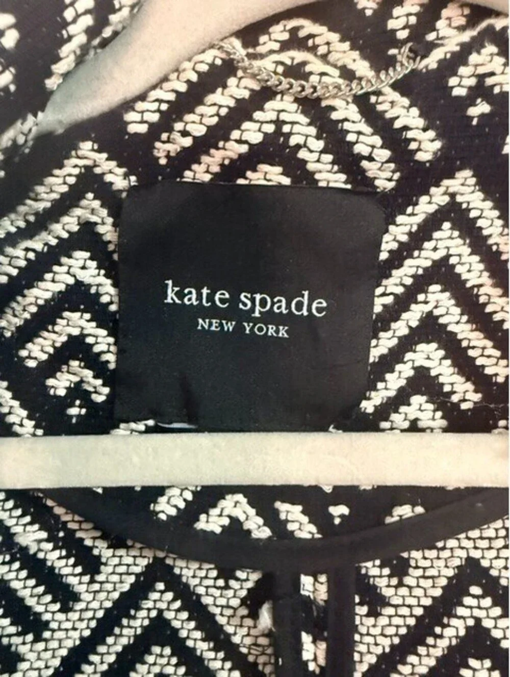 Kate Spade New York Women's Geometric Open Front Knit Cardigan Black Cream XL